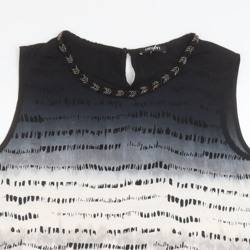 Olsen Womens Green Geometric Viscose Basic Tank Size 14 Round Neck