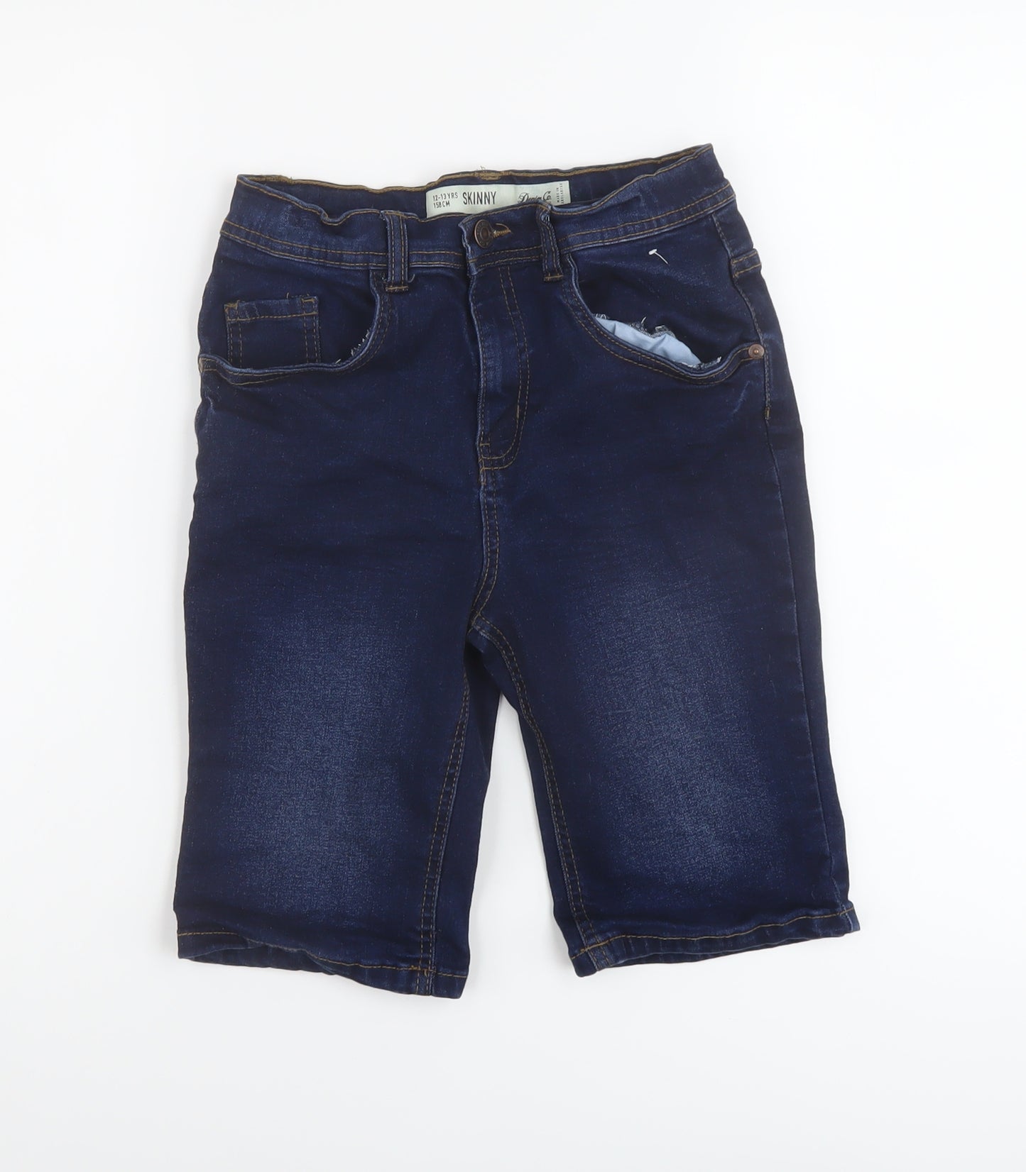 Denim & Co. Boys Blue Cotton Bermuda Shorts Size 12-13 Years Regular Drawstring