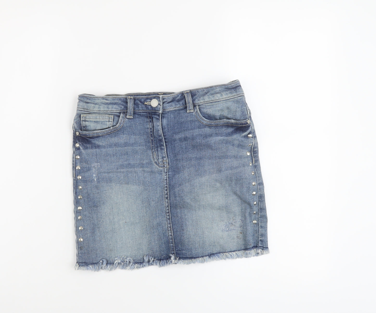 NEXT Girls Blue Cotton Mini Skirt Size 12 Years Regular Button