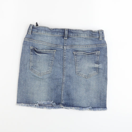 NEXT Girls Blue Cotton Mini Skirt Size 12 Years Regular Button