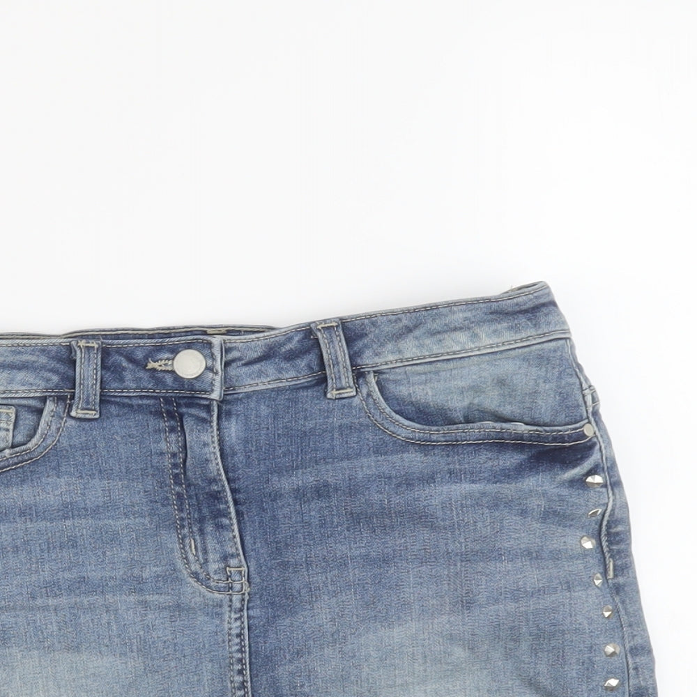 NEXT Girls Blue Cotton Mini Skirt Size 12 Years Regular Button