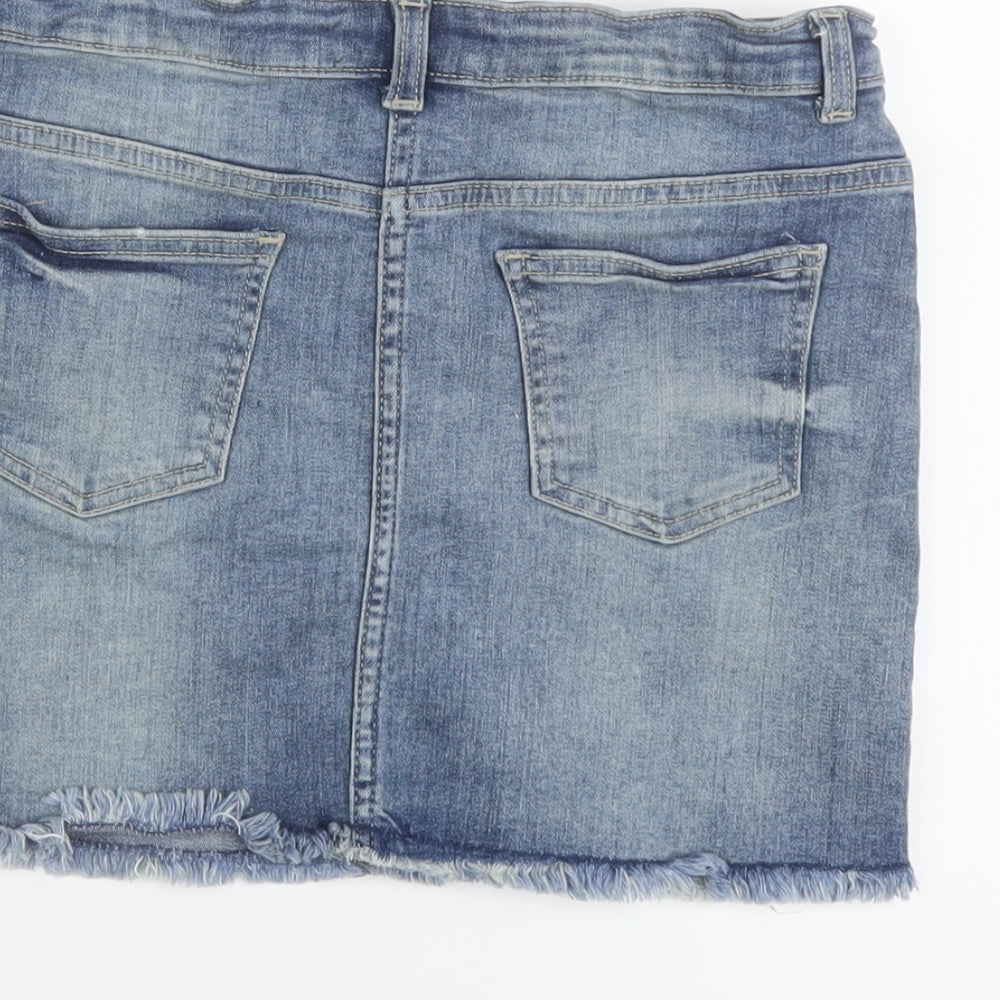 NEXT Girls Blue Cotton Mini Skirt Size 12 Years Regular Button