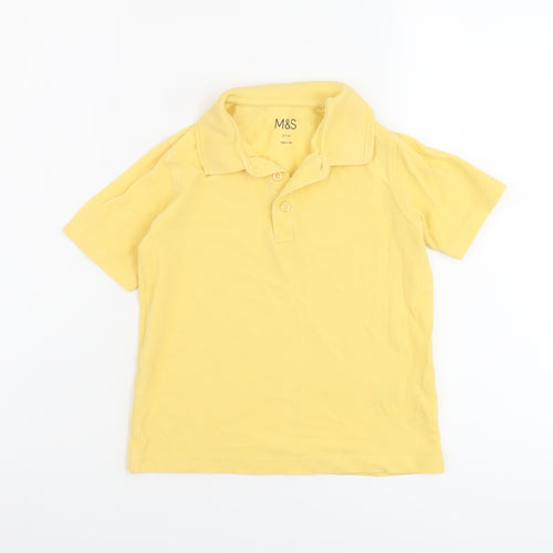 Marks and Spencer Boys Yellow Cotton Basic Polo Size 6-7 Years Collared Button