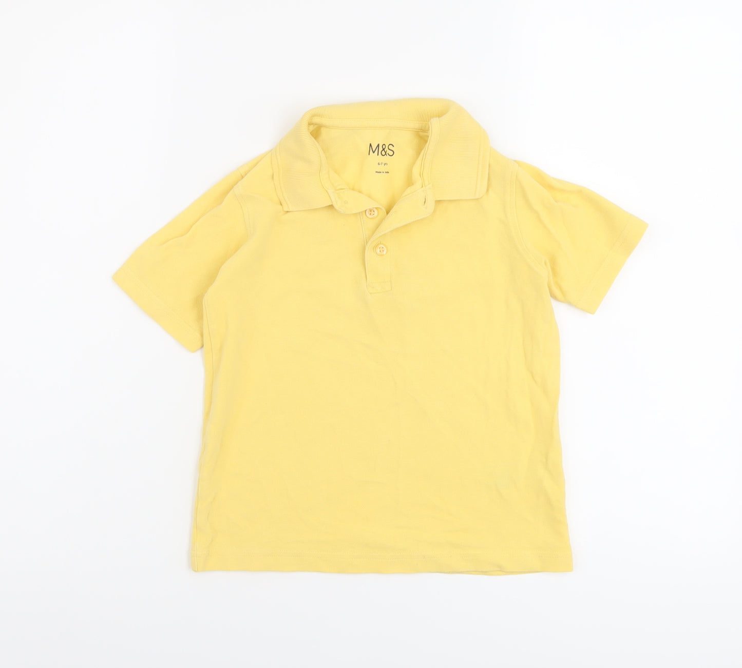 Marks and Spencer Boys Yellow Cotton Basic Polo Size 6-7 Years Collared Button