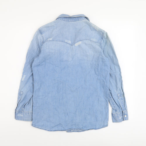 Levi's Girls Blue Cotton Basic Button-Up Size 10-11 Years Collared Snap