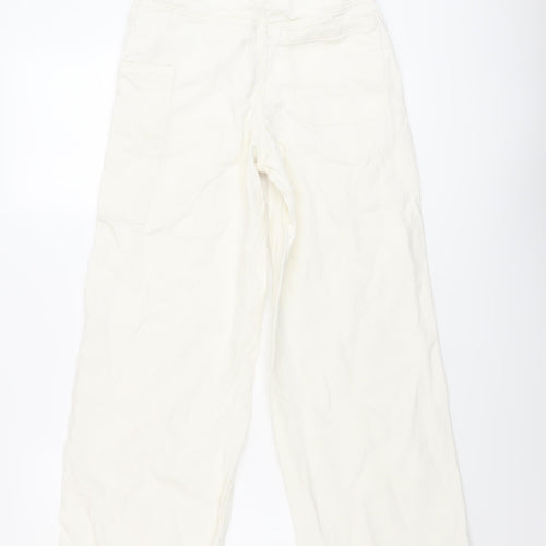 Zara Girls Ivory Cotton Wide-Leg Jeans Size 13-14 Years Regular Button