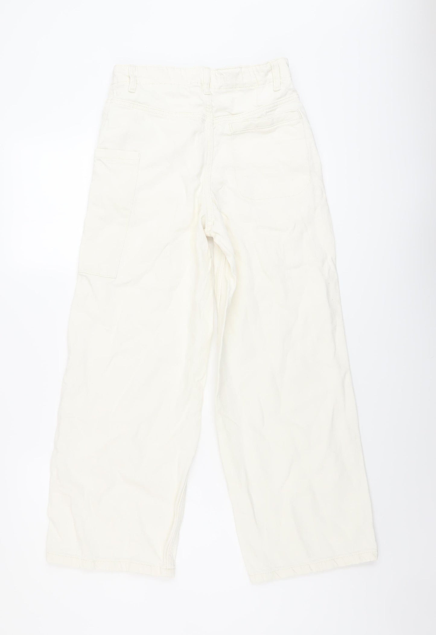 Zara Girls Ivory Cotton Wide-Leg Jeans Size 13-14 Years Regular Button