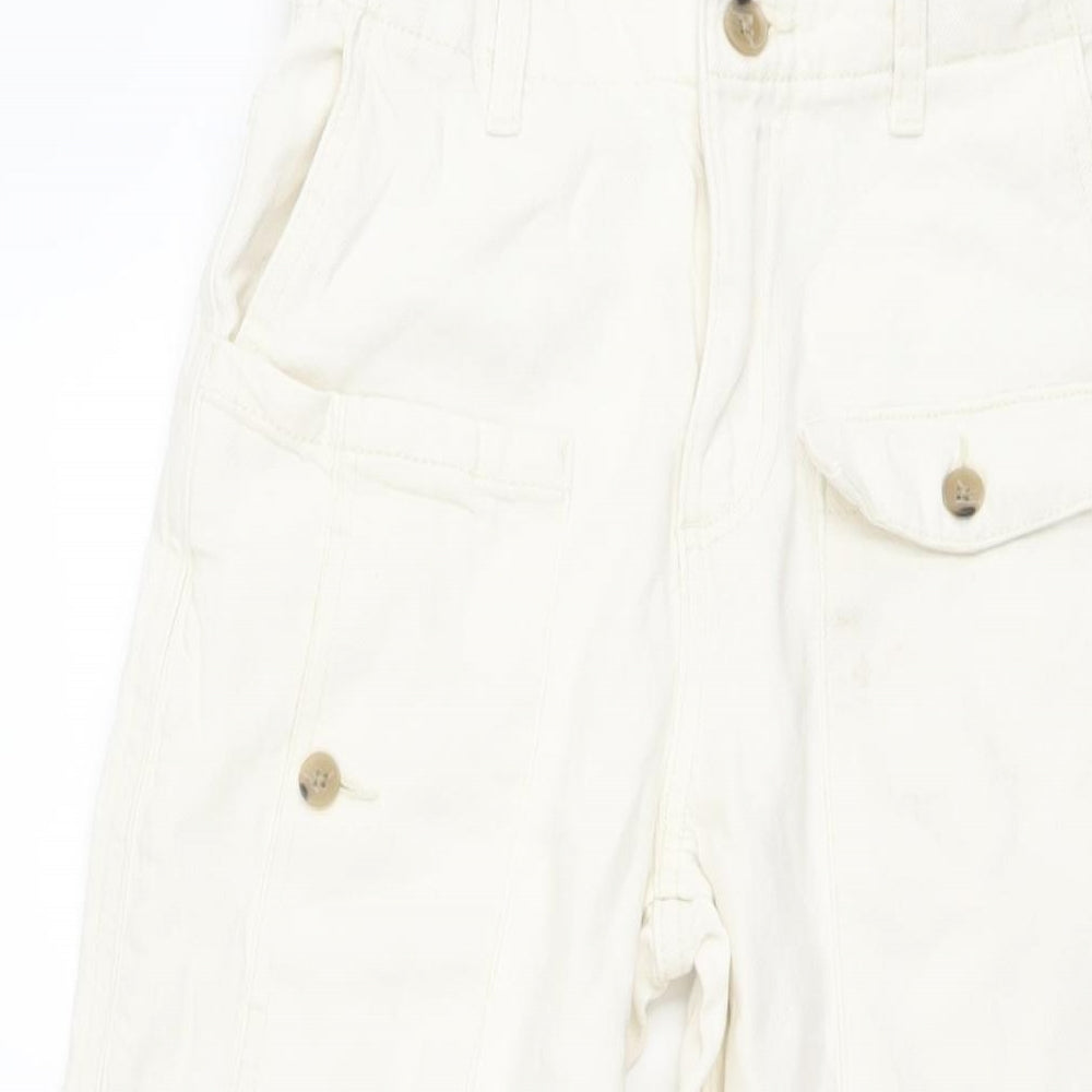 Zara Girls Ivory Cotton Wide-Leg Jeans Size 13-14 Years Regular Button