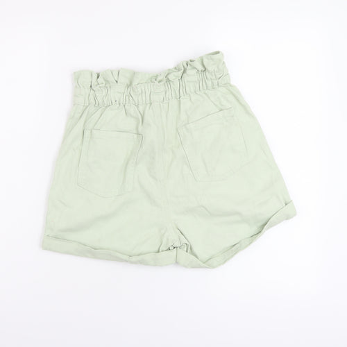 Denim & Co. Girls Green Cotton Paperbag Shorts Size 11-12 Years Regular Zip