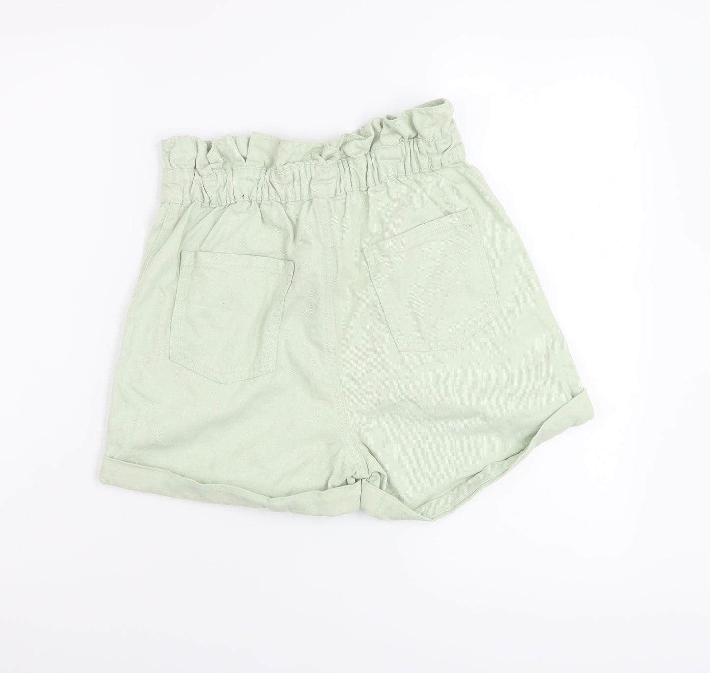 Denim & Co. Girls Green Cotton Paperbag Shorts Size 11-12 Years Regular Zip