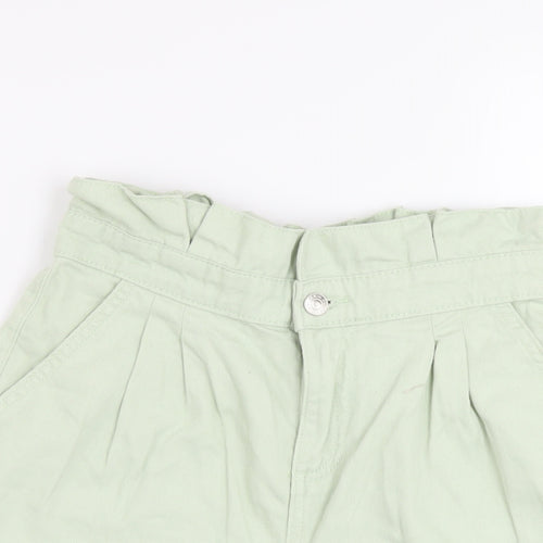 Denim & Co. Girls Green Cotton Paperbag Shorts Size 11-12 Years Regular Zip