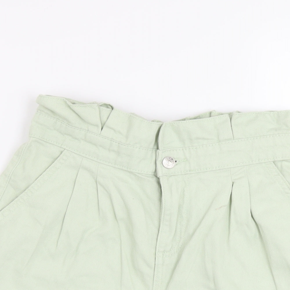 Denim & Co. Girls Green Cotton Paperbag Shorts Size 11-12 Years Regular Zip