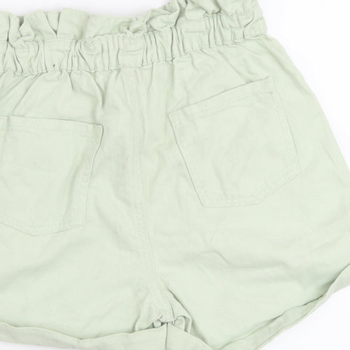 Denim & Co. Girls Green Cotton Paperbag Shorts Size 11-12 Years Regular Zip