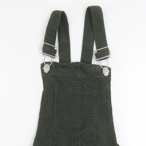 M&Co Girls Green Cotton Pinafore/Dungaree Dress Size 11 Years Square Neck Buckle