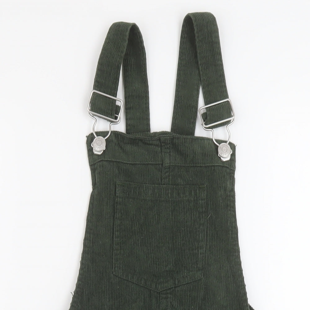 M&Co Girls Green Cotton Pinafore/Dungaree Dress Size 11 Years Square Neck Buckle