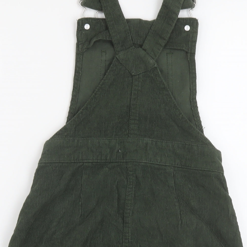 M&Co Girls Green Cotton Pinafore/Dungaree Dress Size 11 Years Square Neck Buckle