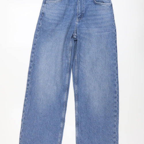 Denim & Co. Girls Blue Cotton Wide-Leg Jeans Size 11-12 Years Regular Button