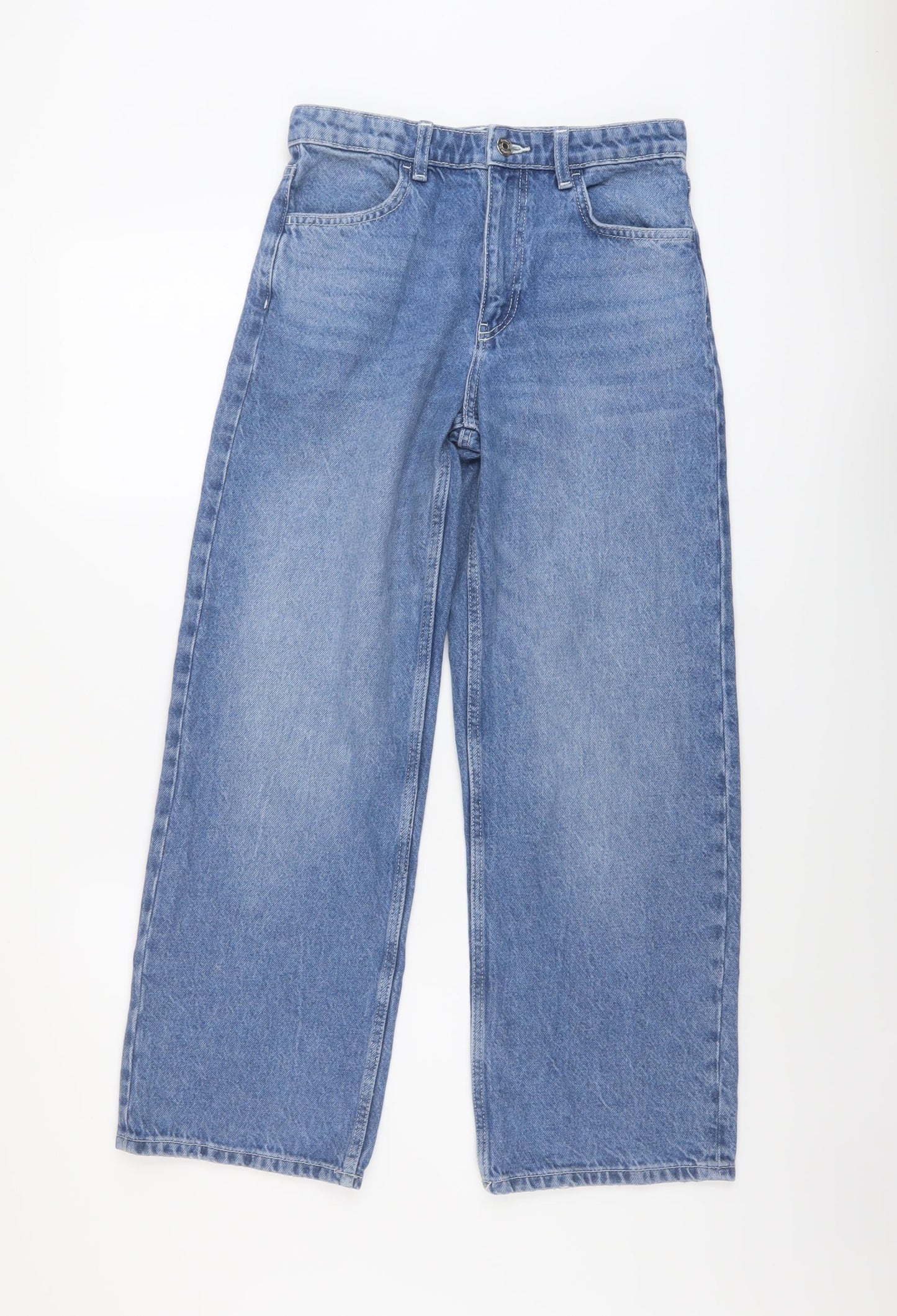 Denim & Co. Girls Blue Cotton Wide-Leg Jeans Size 11-12 Years Regular Button