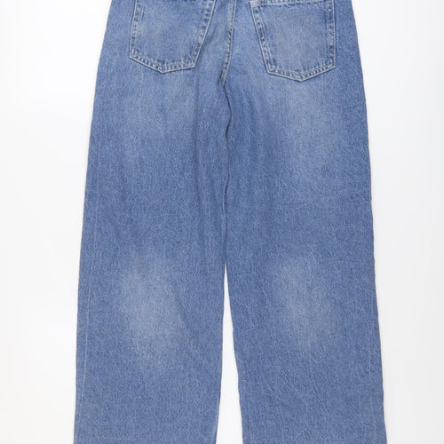 Denim & Co. Girls Blue Cotton Wide-Leg Jeans Size 11-12 Years Regular Button