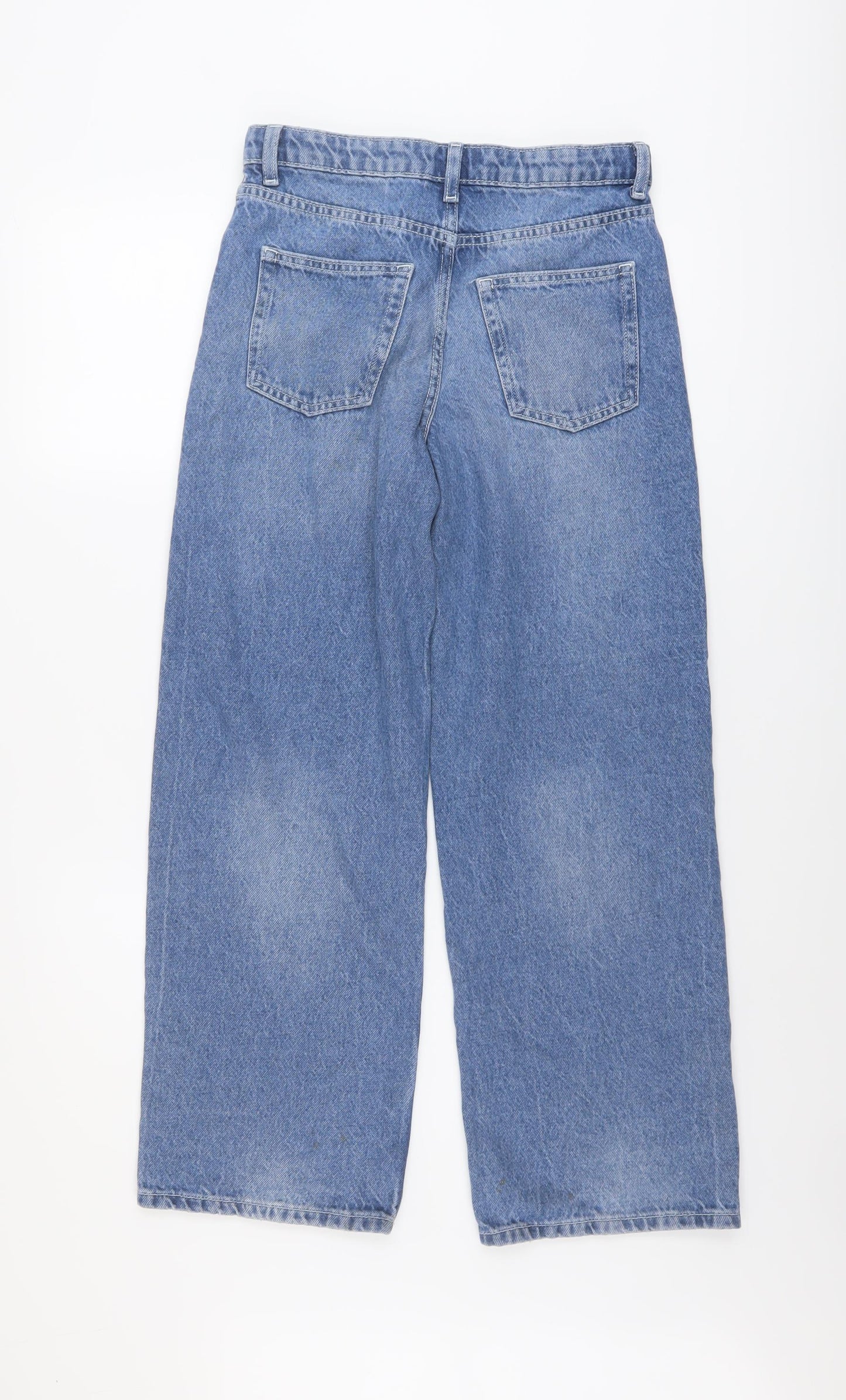 Denim & Co. Girls Blue Cotton Wide-Leg Jeans Size 11-12 Years Regular Button