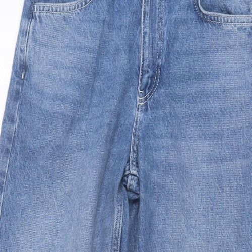 Denim & Co. Girls Blue Cotton Wide-Leg Jeans Size 11-12 Years Regular Button