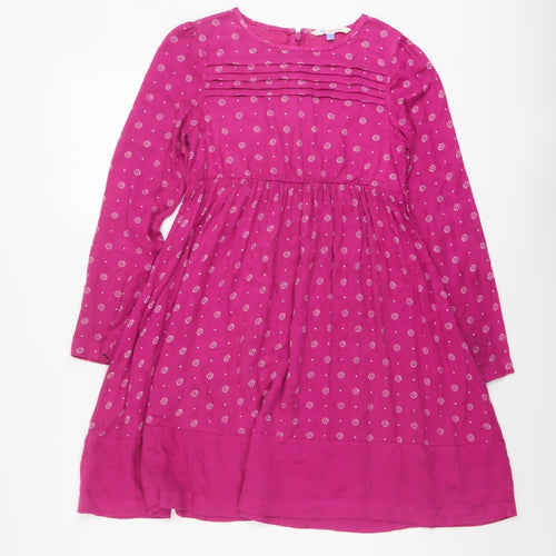 John Lewis Girls Pink Geometric Viscose A-Line Size 11 Years Round Neck Zip
