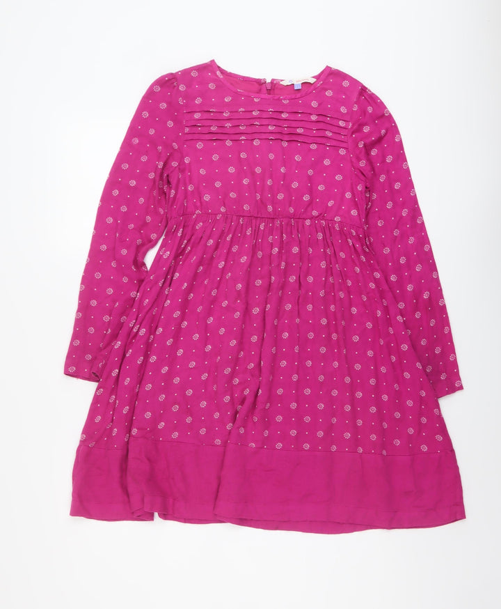 John Lewis Girls Pink Geometric Viscose A-Line Size 11 Years Round Neck Zip