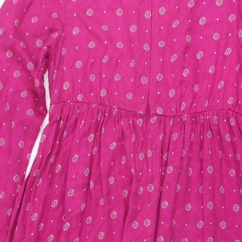 John Lewis Girls Pink Geometric Viscose A-Line Size 11 Years Round Neck Zip
