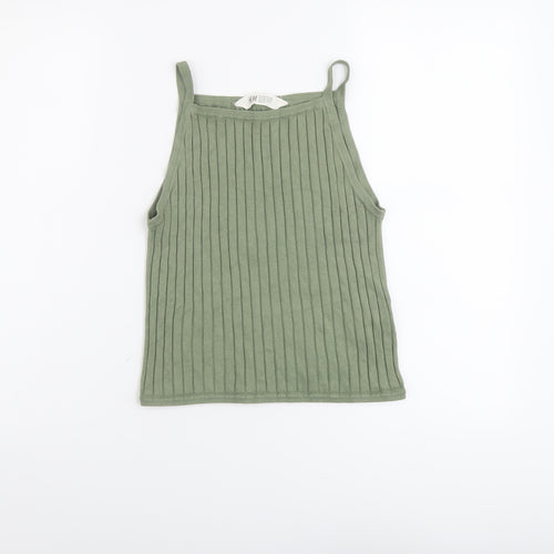 H&M Girls Green Viscose Basic Tank Size 12-13 Years Square Neck Pullover