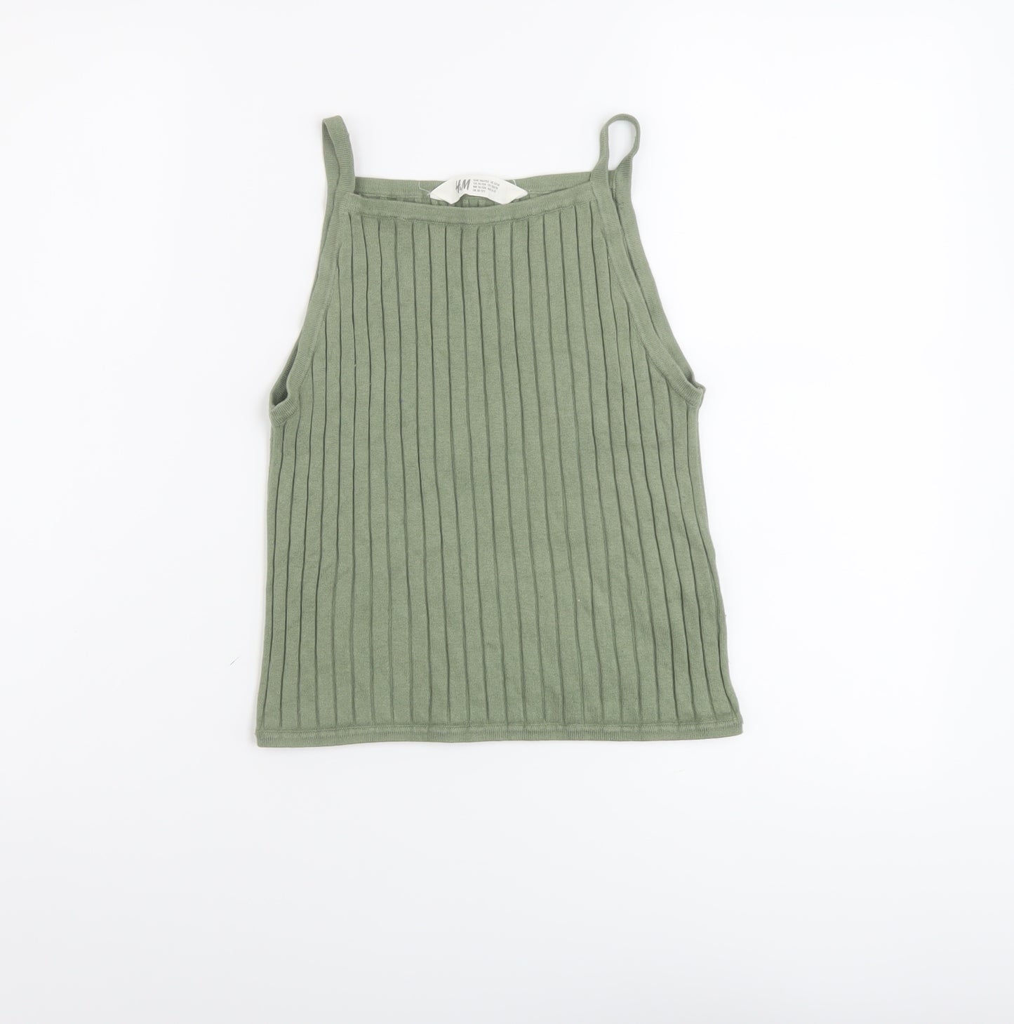 H&M Girls Green Viscose Basic Tank Size 12-13 Years Square Neck Pullover