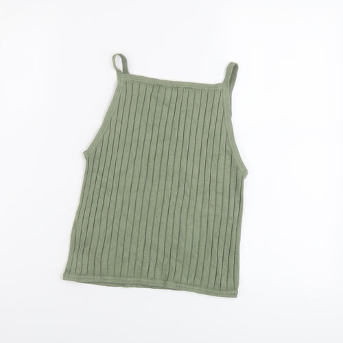 H&M Girls Green Viscose Basic Tank Size 12-13 Years Square Neck Pullover