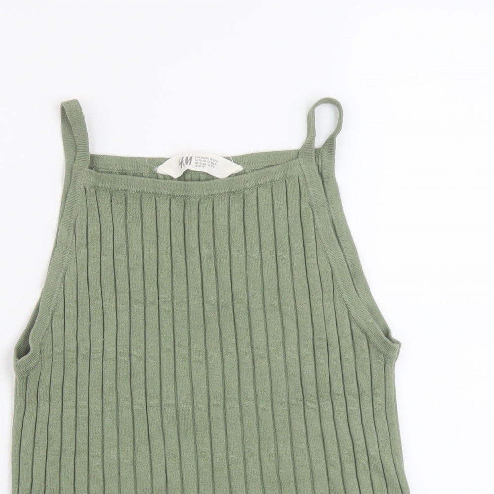 H&M Girls Green Viscose Basic Tank Size 12-13 Years Square Neck Pullover