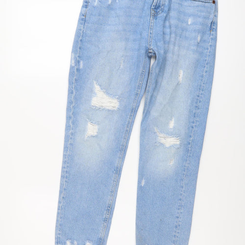 Marks and Spencer Girls Blue Cotton Straight Jeans Size 12-13 Years Regular Button