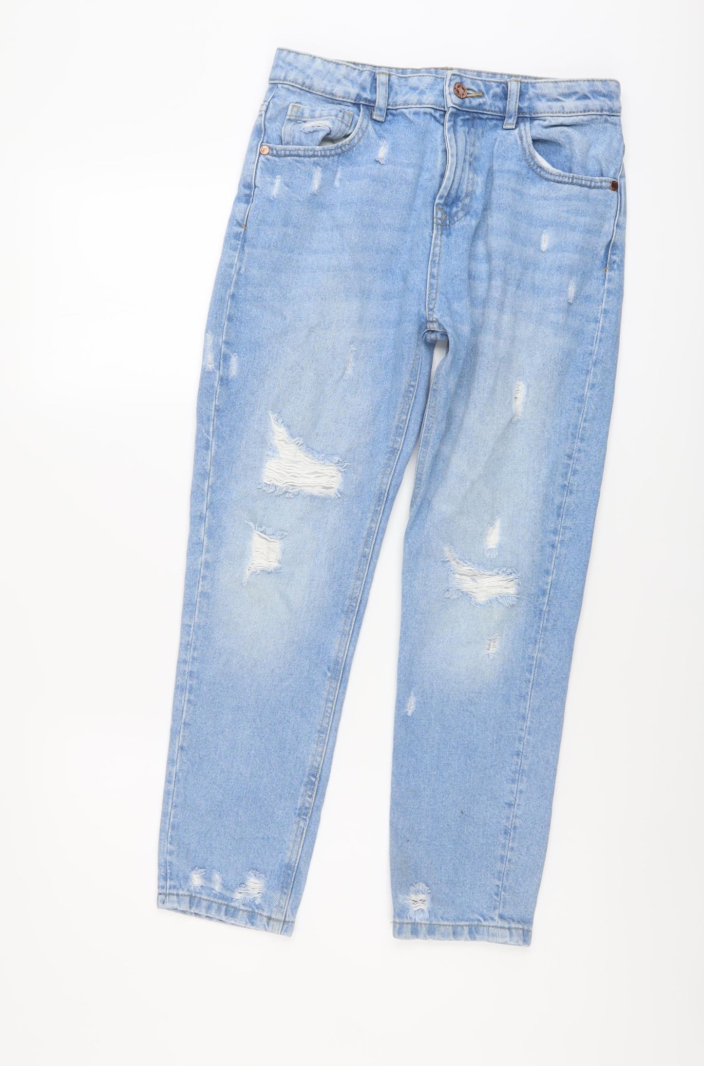 Marks and Spencer Girls Blue Cotton Straight Jeans Size 12-13 Years Regular Button