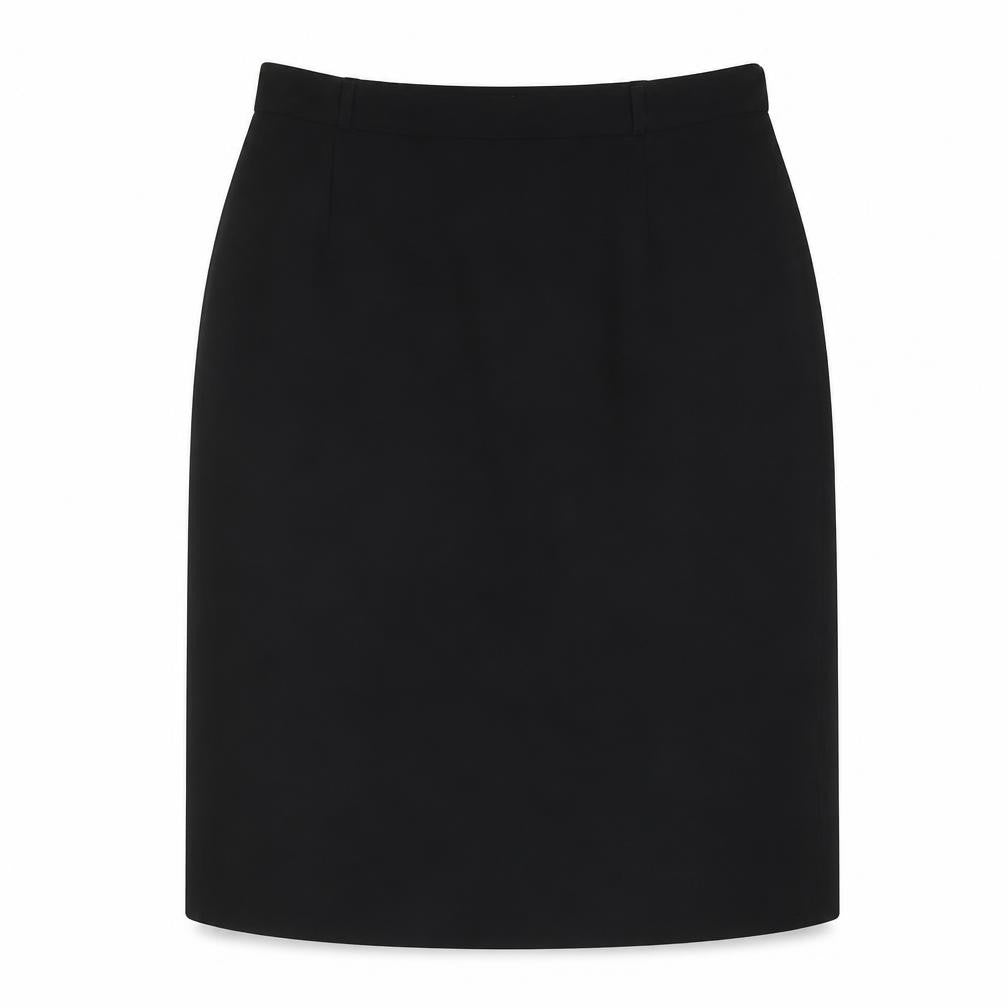 Front view of Dunnes women’s black polyester a-line skirt, size UK 37, in zip