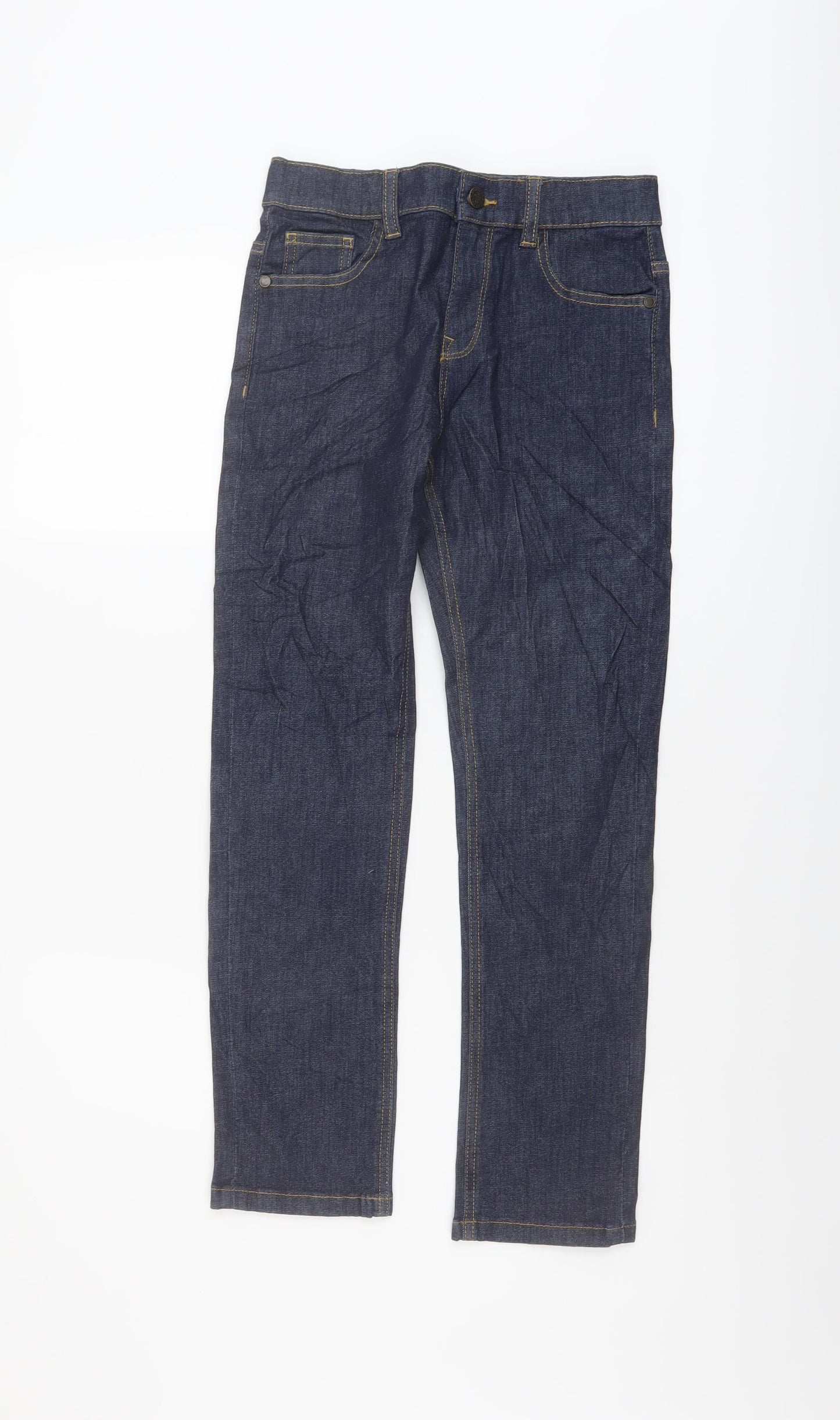 Marks and Spencer Boys Blue Cotton Straight Jeans Size 9-10 Years Regular Button