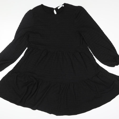 Michelle Keegan Womens Black Polyester A-Line Size 10 Round Neck Button - Smocked