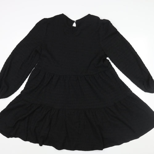 Michelle Keegan Womens Black Polyester A-Line Size 10 Round Neck Button - Smocked