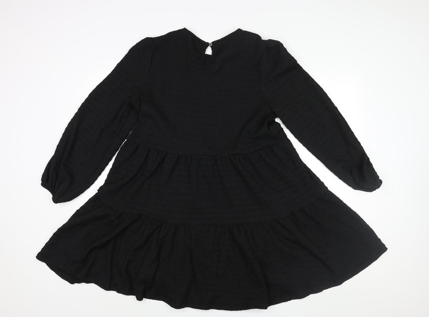Michelle Keegan Womens Black Polyester A-Line Size 10 Round Neck Button - Smocked