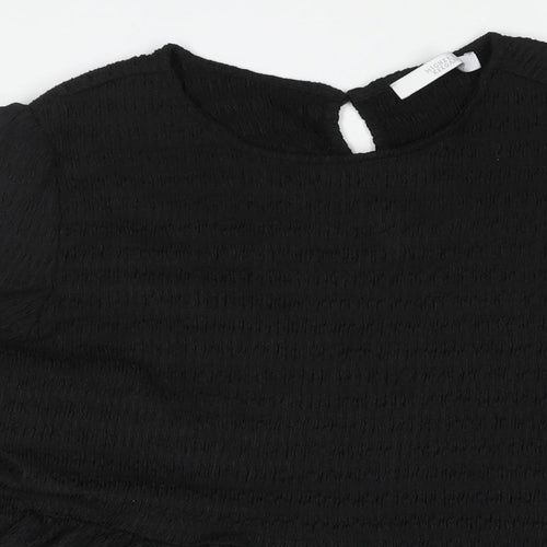 Michelle Keegan Womens Black Polyester A-Line Size 10 Round Neck Button - Smocked