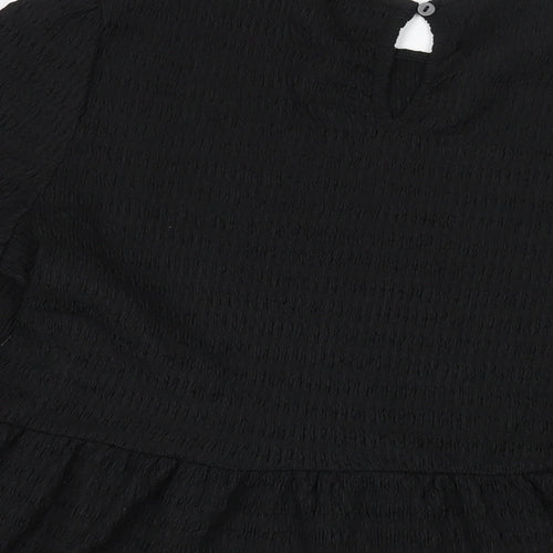 Michelle Keegan Womens Black Polyester A-Line Size 10 Round Neck Button - Smocked