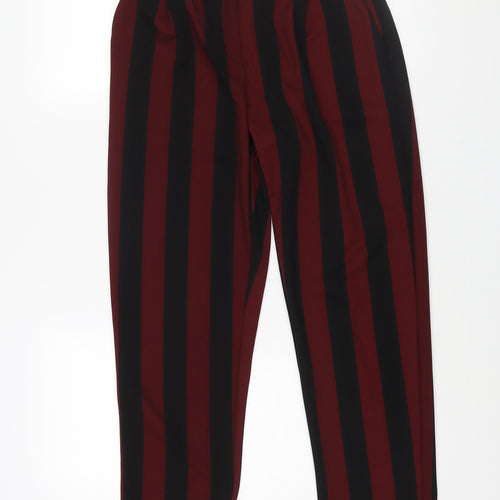 New Look Womens Red Striped Polyester Trousers Size 12 L29 in Regular - Elasticated Waist
