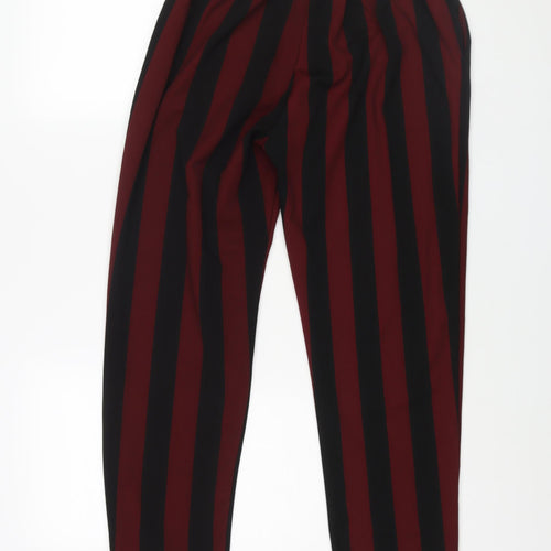 New Look Womens Red Striped Polyester Trousers Size 12 L29 in Regular - Elasticated Waist