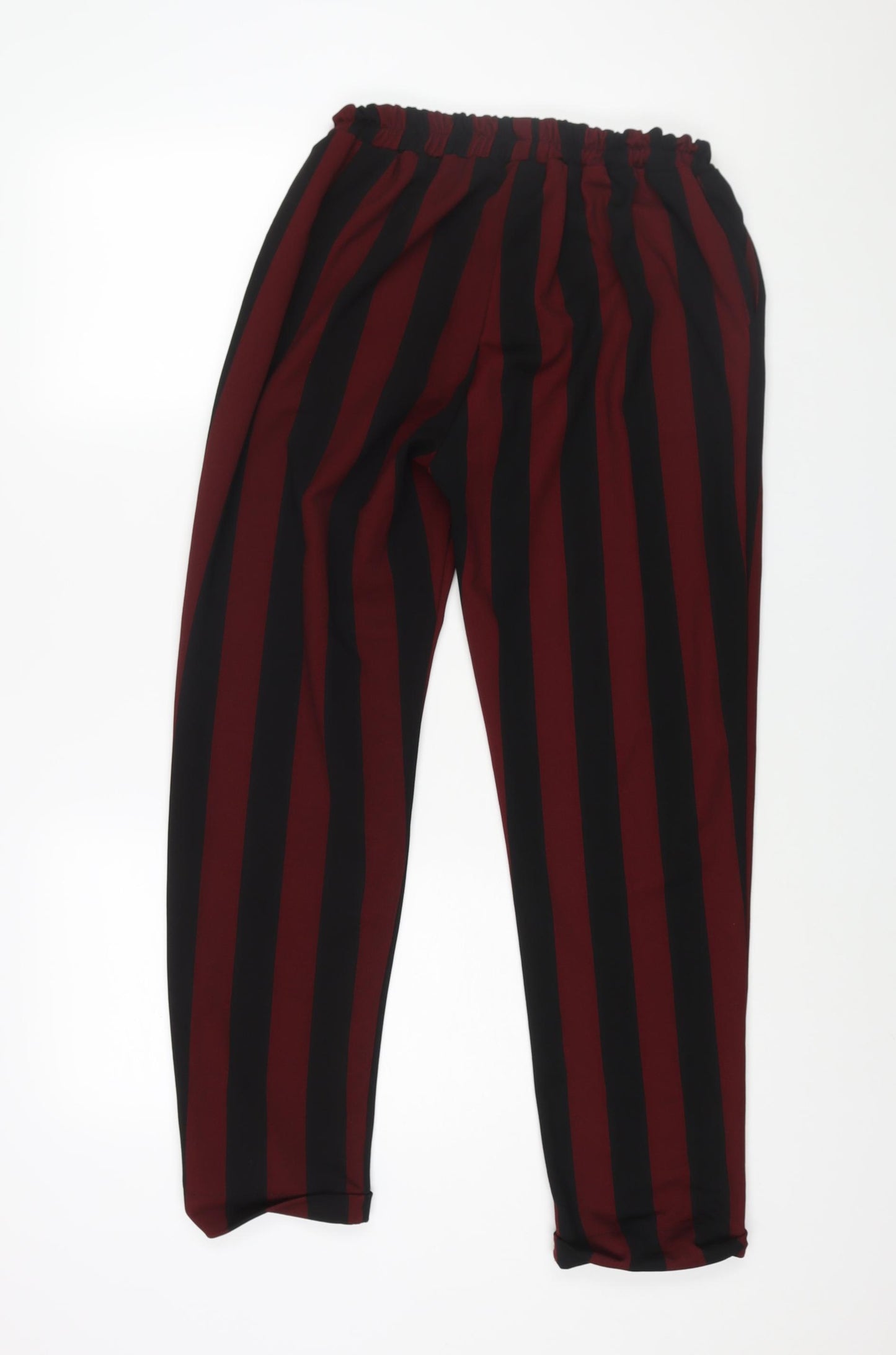 New Look Womens Red Striped Polyester Trousers Size 12 L29 in Regular - Elasticated Waist