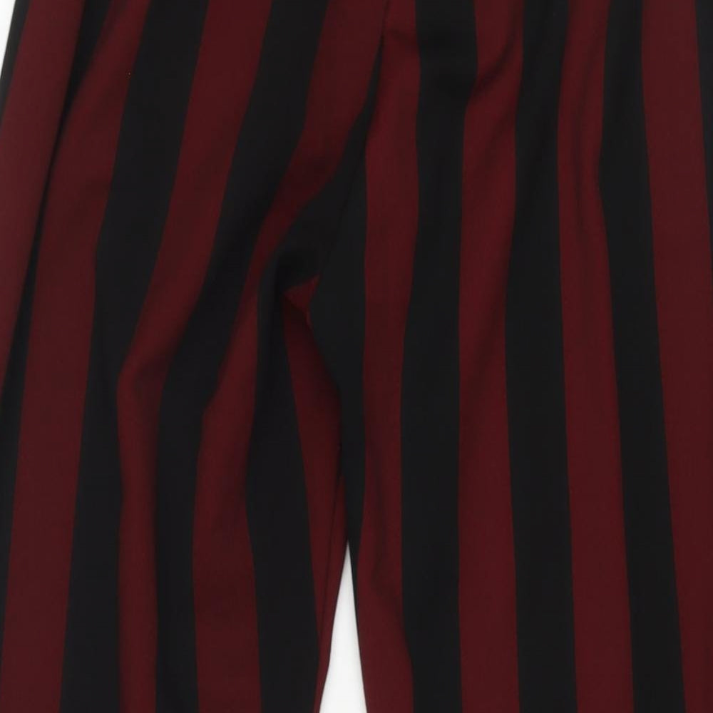 New Look Womens Red Striped Polyester Trousers Size 12 L29 in Regular - Elasticated Waist