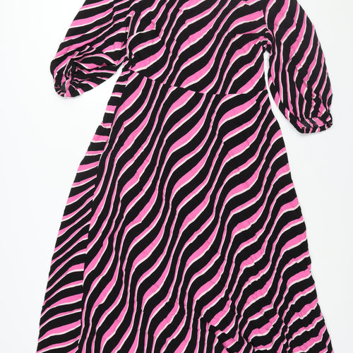 Marks and Spencer Womens Multicoloured Geometric Viscose A-Line Size 12 Round Neck Zip