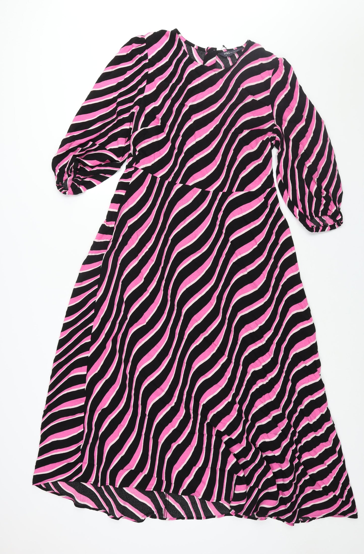 Marks and Spencer Womens Multicoloured Geometric Viscose A-Line Size 12 Round Neck Zip