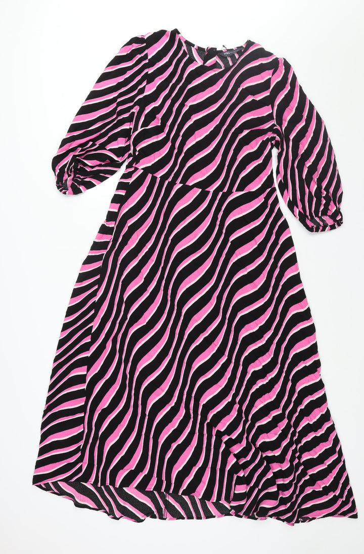 Marks and Spencer Womens Multicoloured Geometric Viscose A-Line Size 12 Round Neck Zip