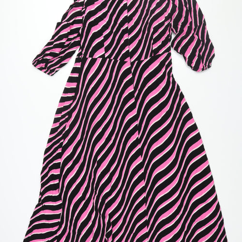 Marks and Spencer Womens Multicoloured Geometric Viscose A-Line Size 12 Round Neck Zip
