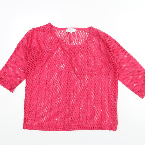 NEXT Womens Pink Round Neck Acrylic Pullover Jumper Size 10 - Sequin Detail